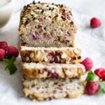 A loaf of raspberry dark chocolate banana bread.